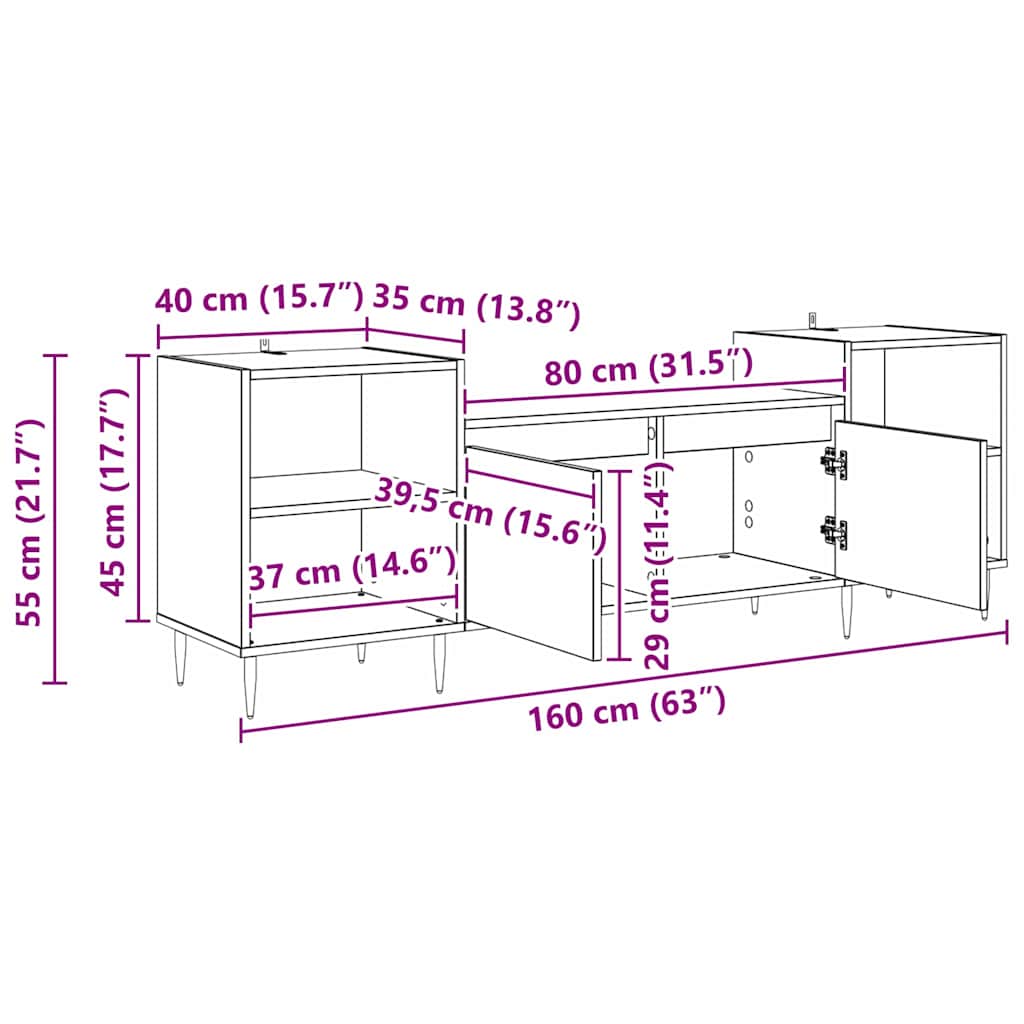 TV-skab Gammelt træ 160 x 35 x 55 cm Konstrueret træ