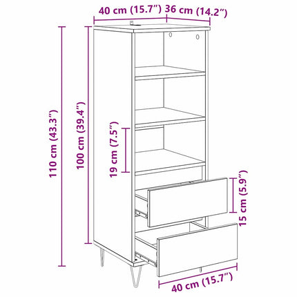 Highboard Sort eg 40 x 36 x 110 cm Konstrueret træ