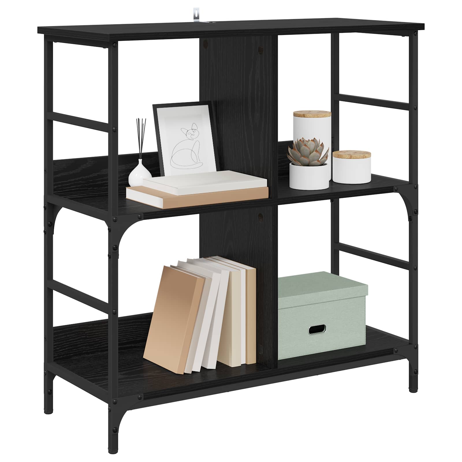 Bogreol Sort eg 78,5 x 33 x 82 cm Konstrueret træ billede