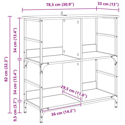 Bogreol 4 niveauer 78,5 x 33 x 82 cm Konstrueret træ Sort eg