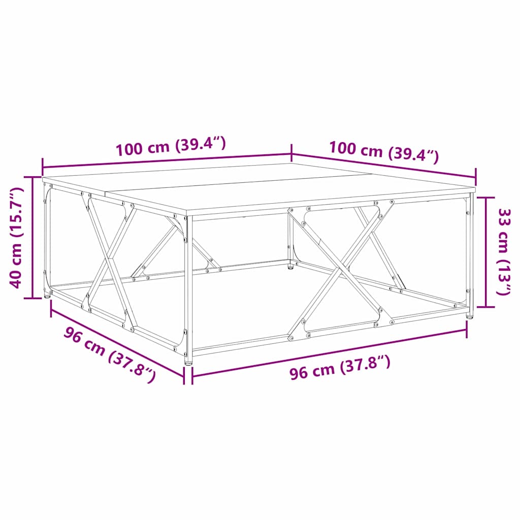 Sofabord Gammelt træ 100 x 100 x 40 cm Konstrueret træ