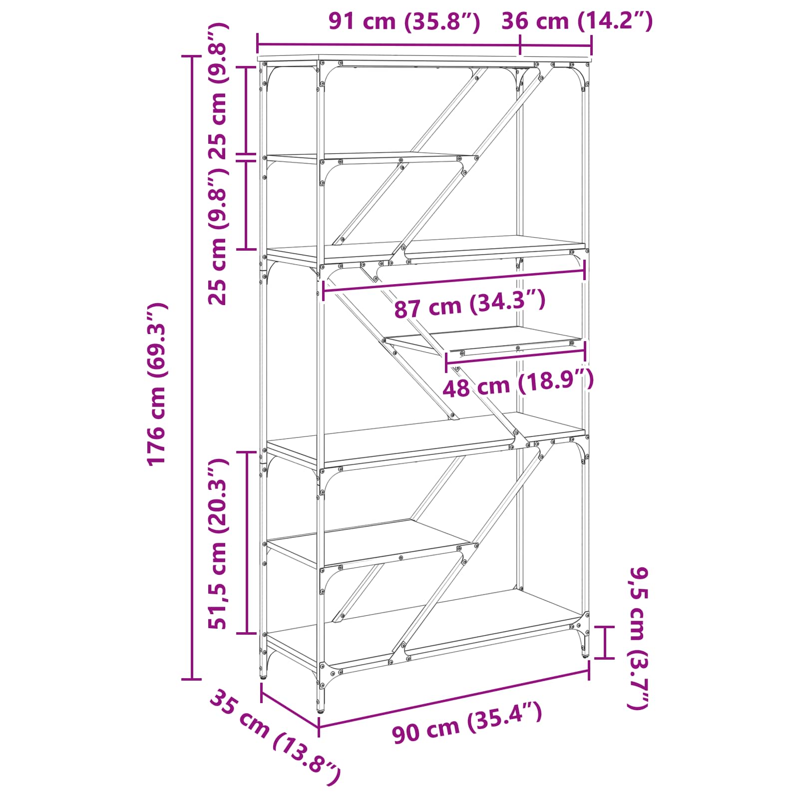 Bogreol Gammelt træ 91 x 36 x 176 cm Konstrueret træ