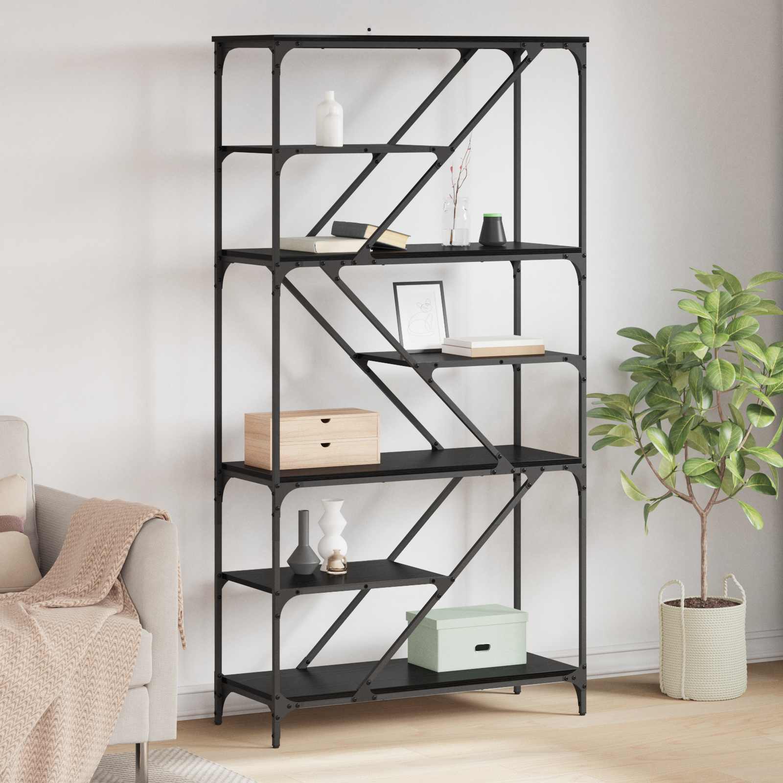Bogreol Sort eg 91 x 36 x 176 cm Konstrueret træ billede