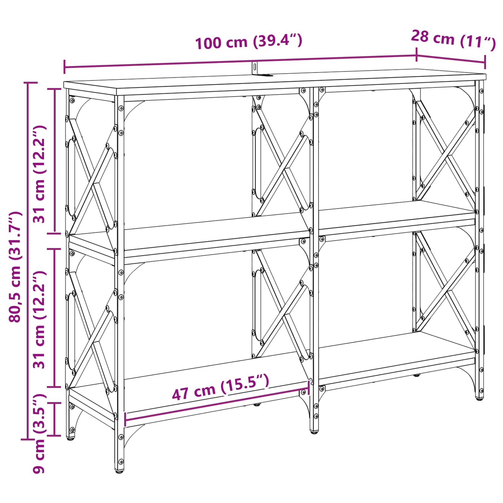 Konsolbord Gammelt træ 100 x 28 x 80,5 cm Konstrueret træ