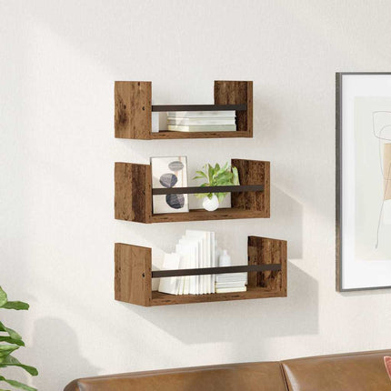 Væghyldesæt 3 stk. Gammelt træ 40x16x14cm Konstrueret træ