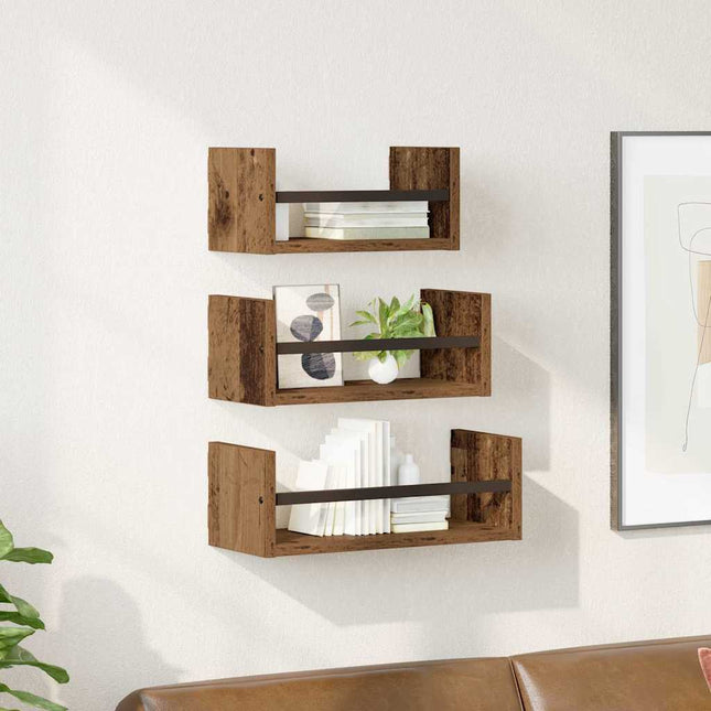 Væghyldesæt 3 stk. Gammelt træ 40x16x14cm Konstrueret træ