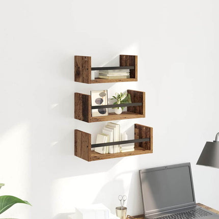 Væghyldesæt 3 stk. Gammelt træ 40x16x14cm Konstrueret træ