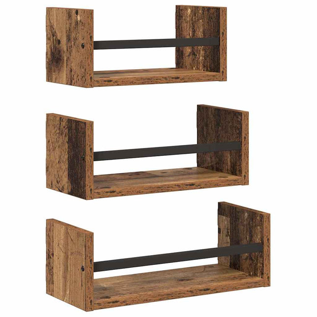 Væghyldesæt 3 stk. Gammelt træ 40x16x14cm Konstrueret træ