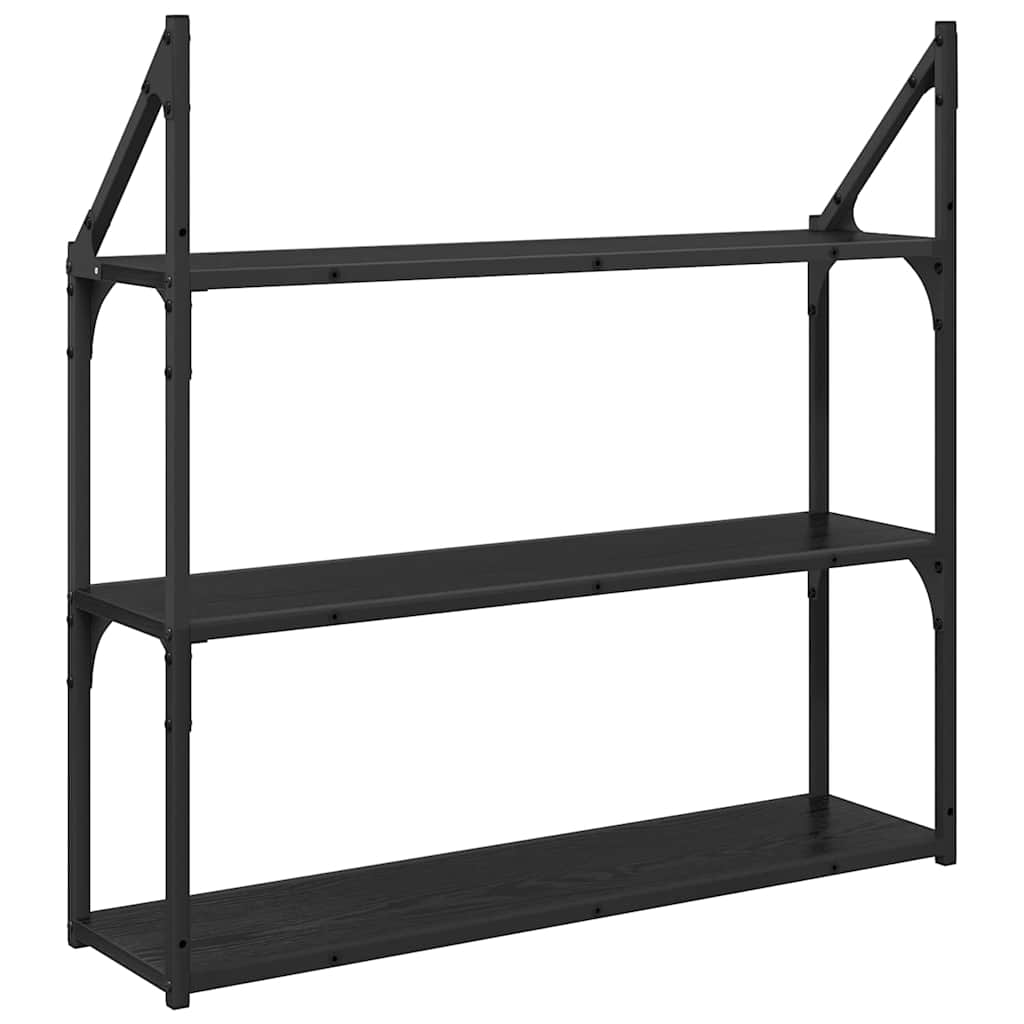 Væghylde med hylde Sort eg 80 x 21 x 78,5 cm Konstrueret træ