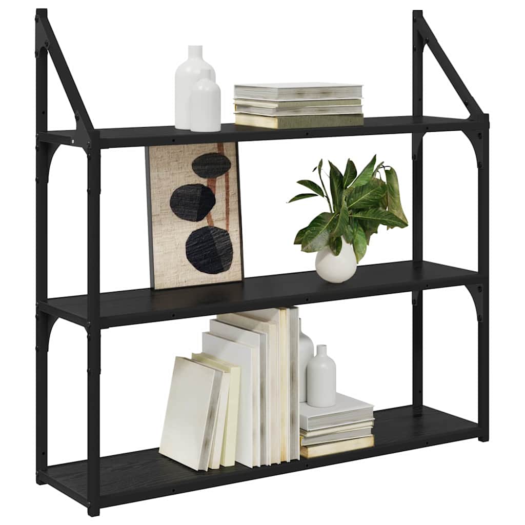 Væghylde med hylde Sort eg 80 x 21 x 78,5 cm Konstrueret træ