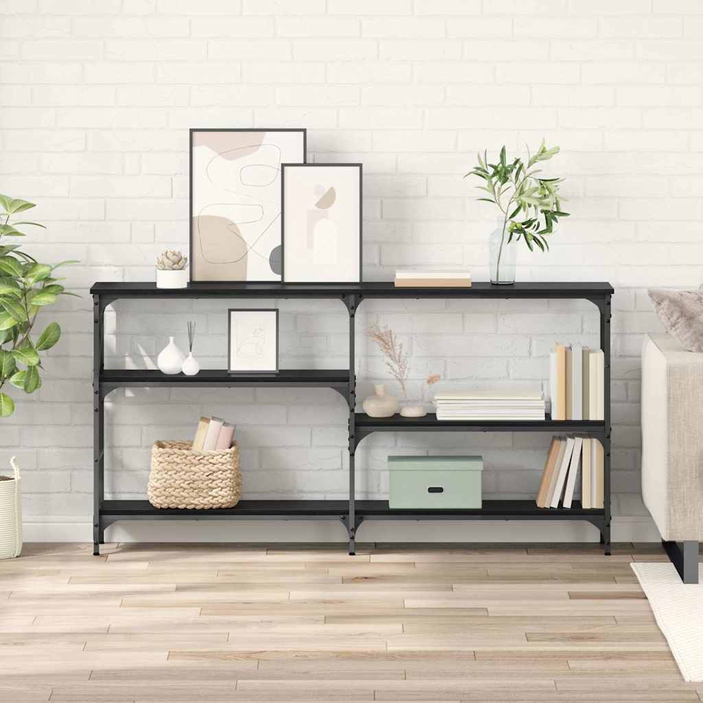 Konsolbord med hylde Sort eg 150 x 29 x 76,5 cm Konstrueret træ