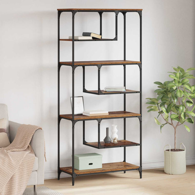 Bogreol 6 niveauer 81 x 36 x 176 cm Konstrueret træ Gammelt træ