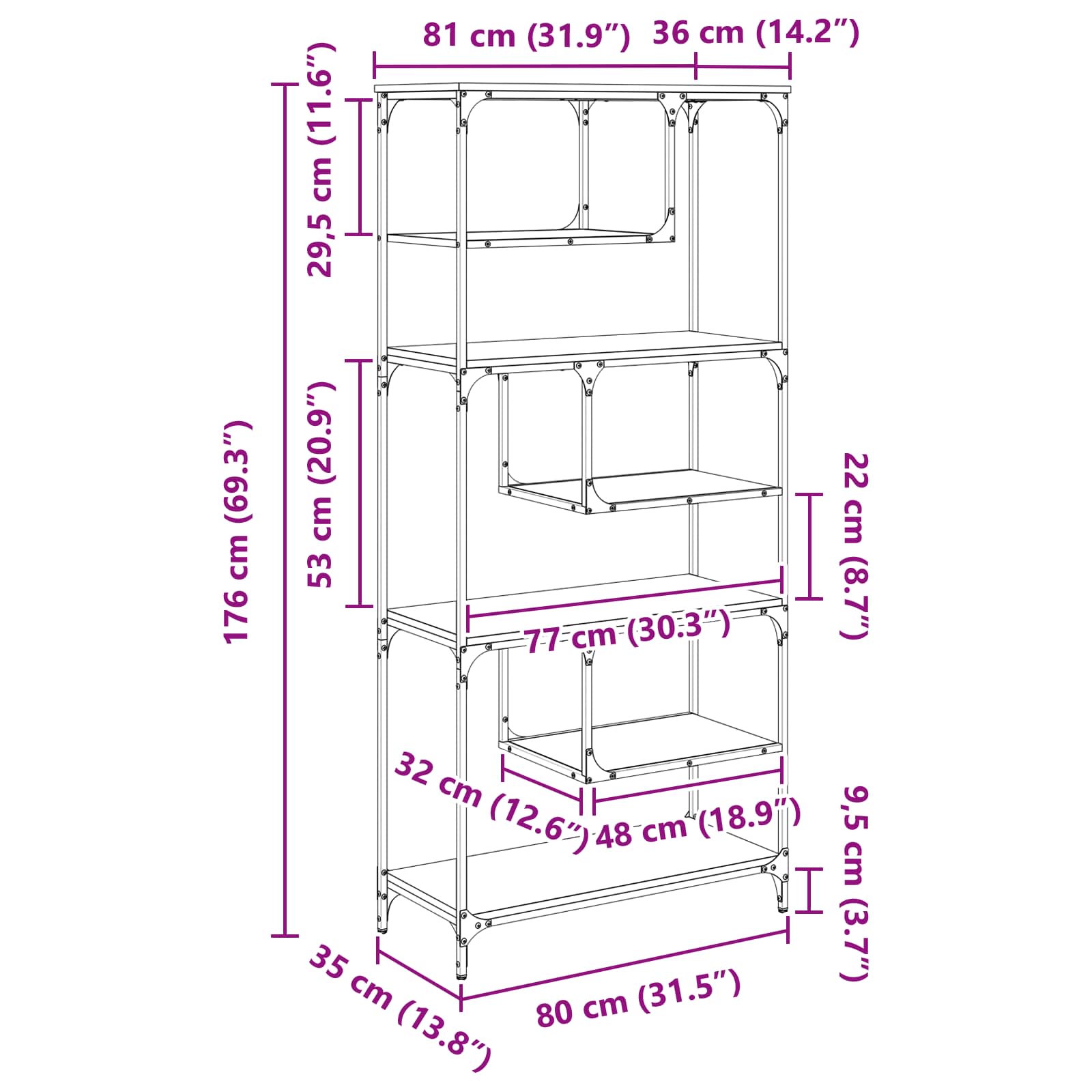 Bogreol Gammelt træ 81 x 36 x 176 cm Konstrueret træ