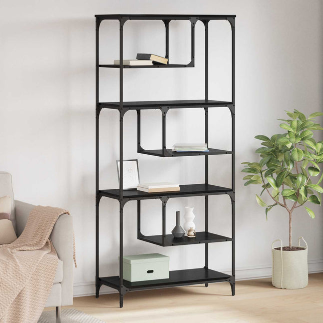Bogreol 6 niveauer 81 x 36 x 176 cm Konstrueret træ Sort eg