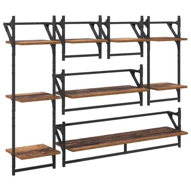Væghyldesæt 6 pcs Gammelt træ 100 x 25 x 30 cm Konstrueret træ