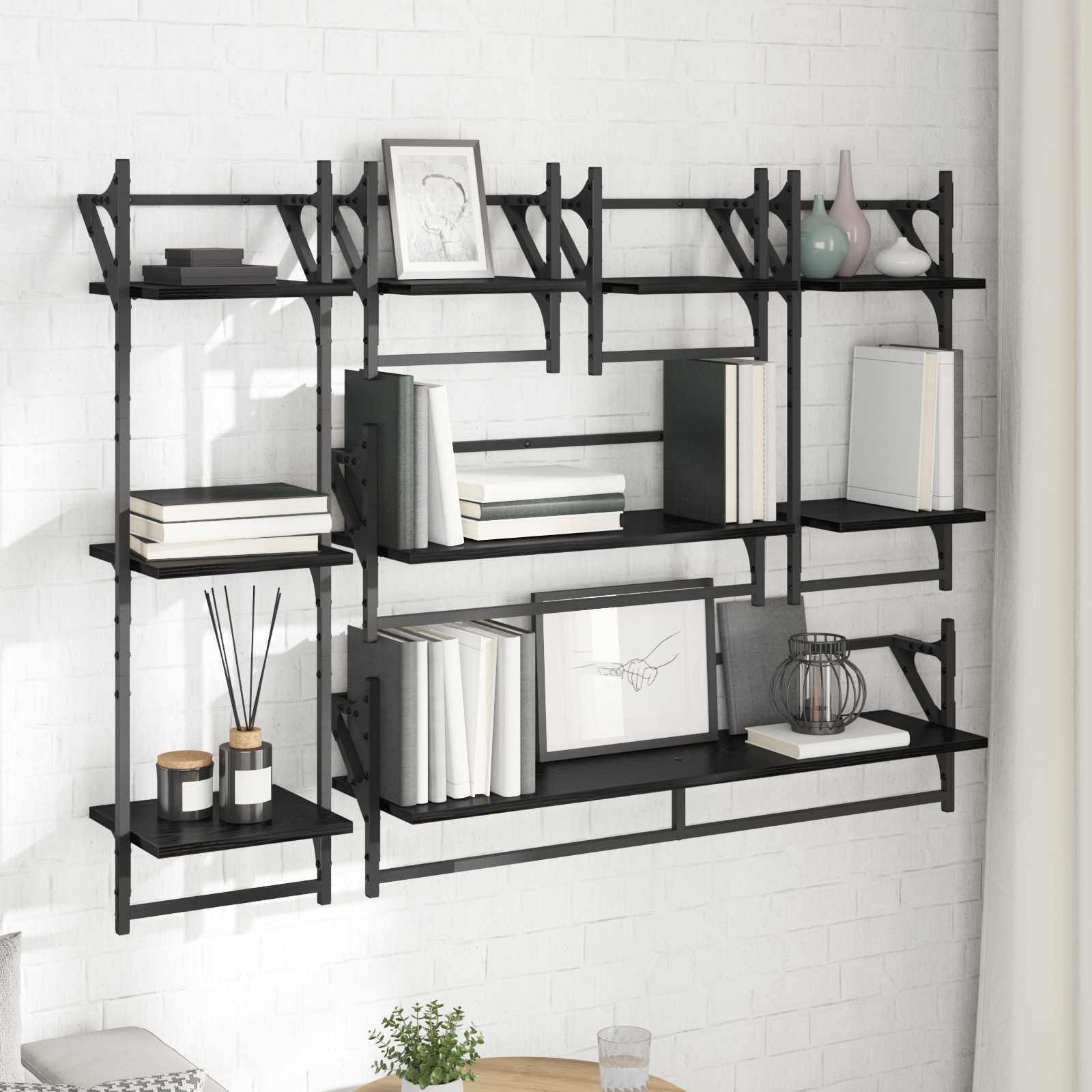 Væghyldesæt 6 pcs Sort eg 100 x 25 x 30 cm Konstrueret træ