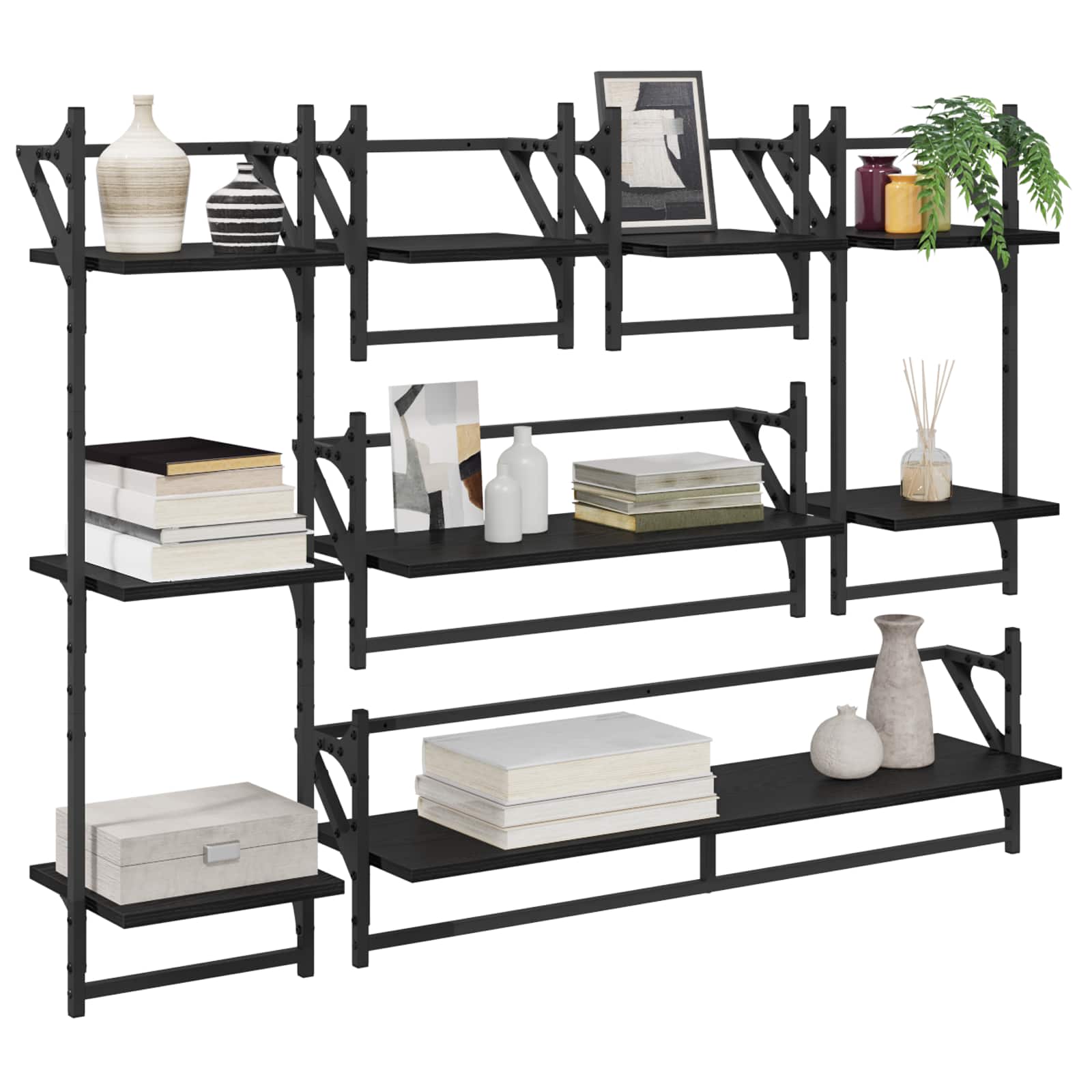 Væghyldesæt 6 pcs Sort eg 100 x 25 x 30 cm Konstrueret træ