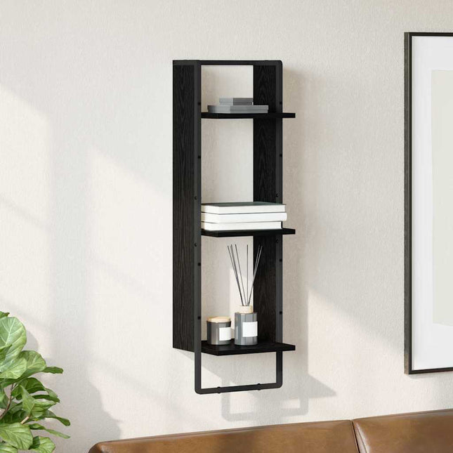Væghylde med hylde Sort eg 30 x 25 x 100 cm Konstrueret træ