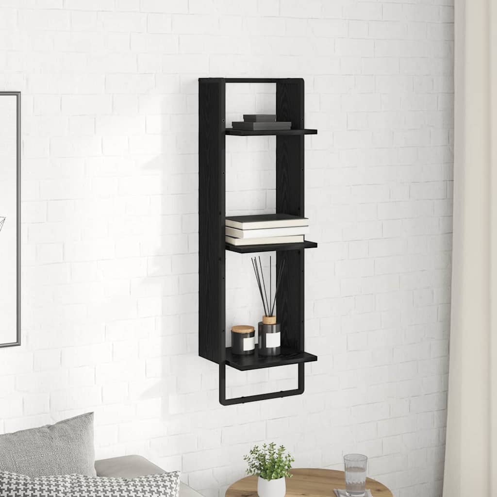 Væghylde med hylde Sort eg 30 x 25 x 100 cm Konstrueret træ