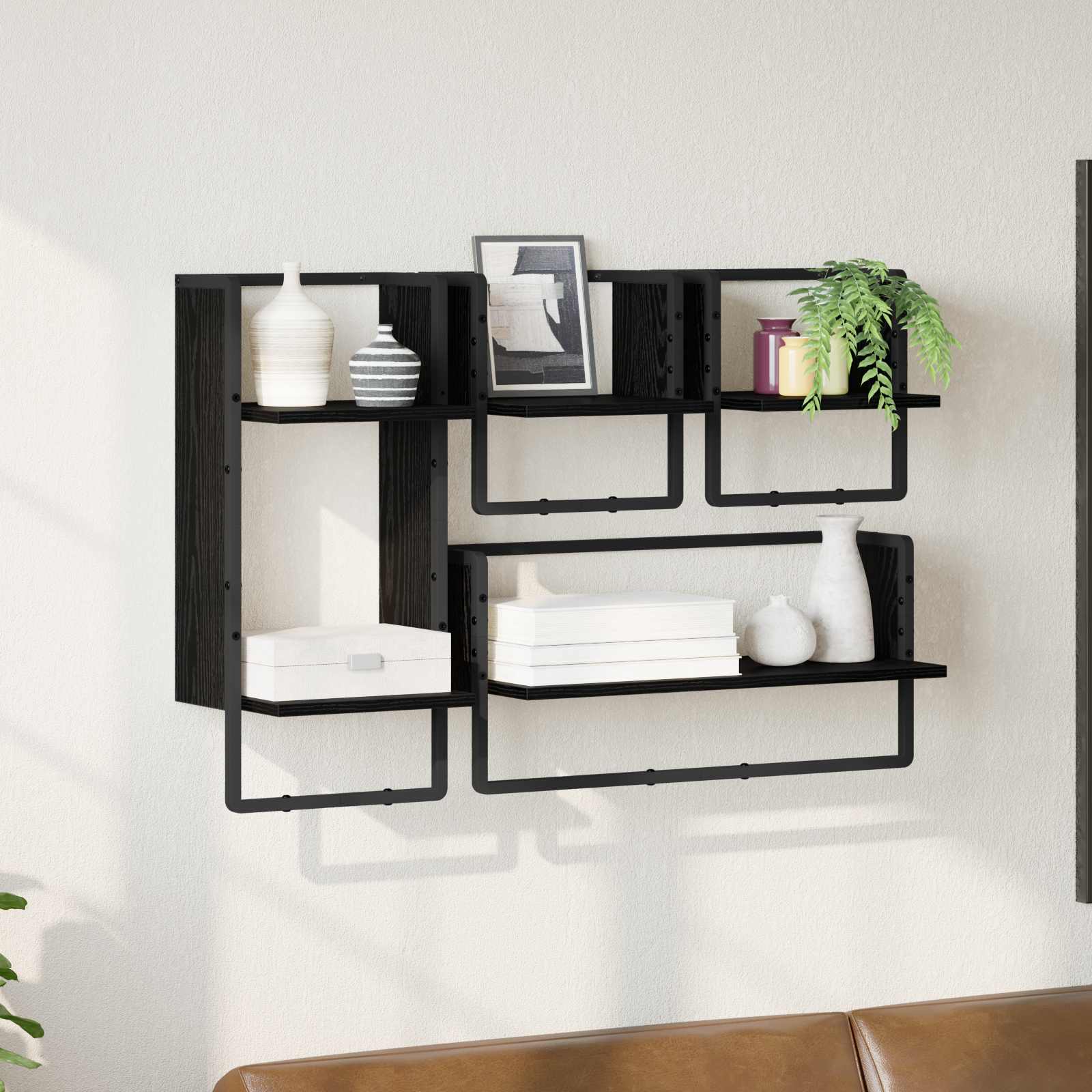 Væghyldesæt 4 pcs Sort eg 65 x 25 x 30 cm Konstrueret træ