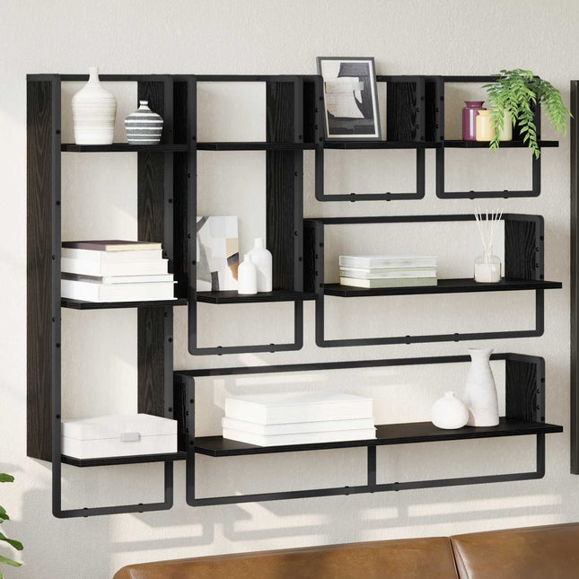 Væghyldesæt 6 pcs Sort eg 100 x 25 x 30 cm Konstrueret træ