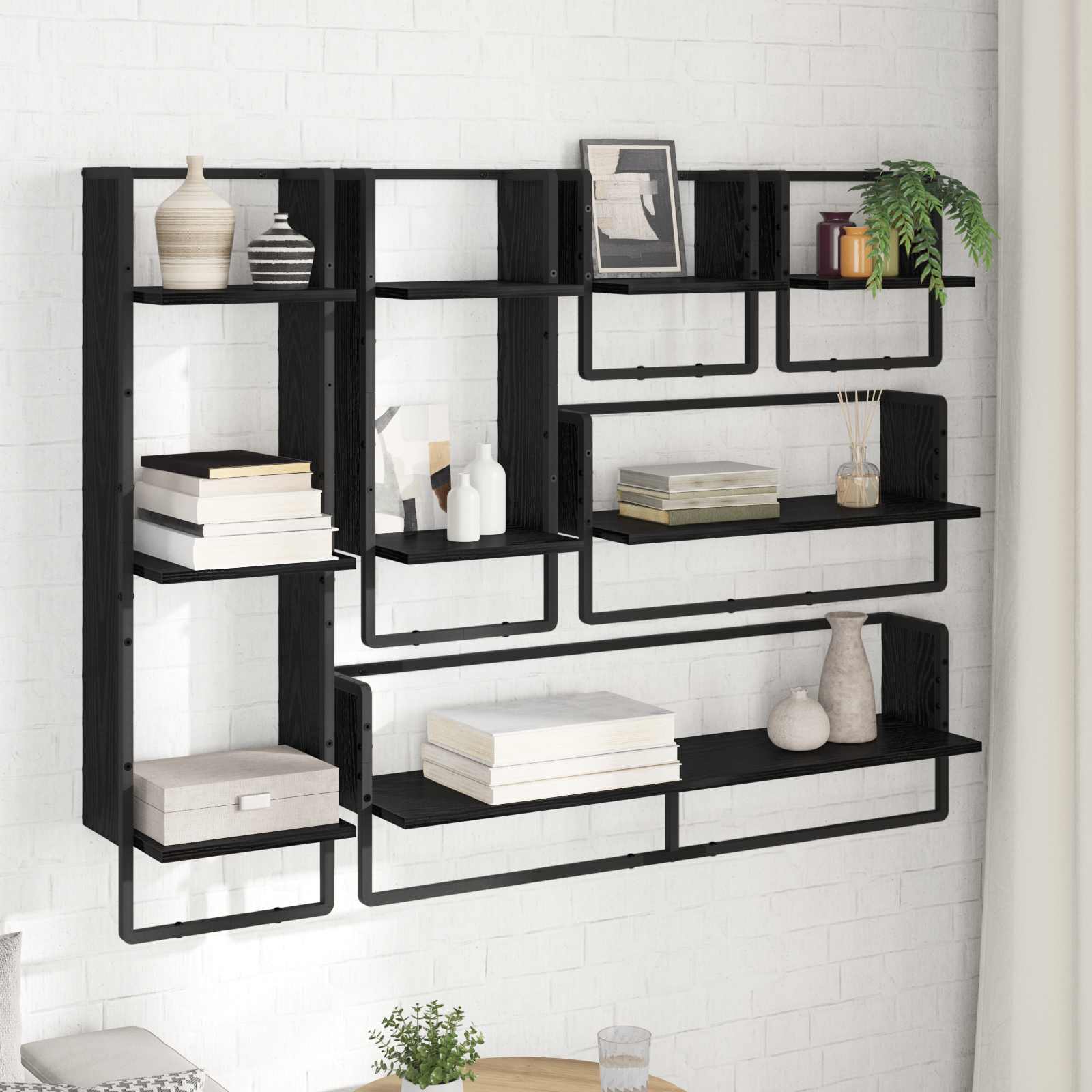 Væghyldesæt 6 pcs Sort eg 100 x 25 x 30 cm Konstrueret træ