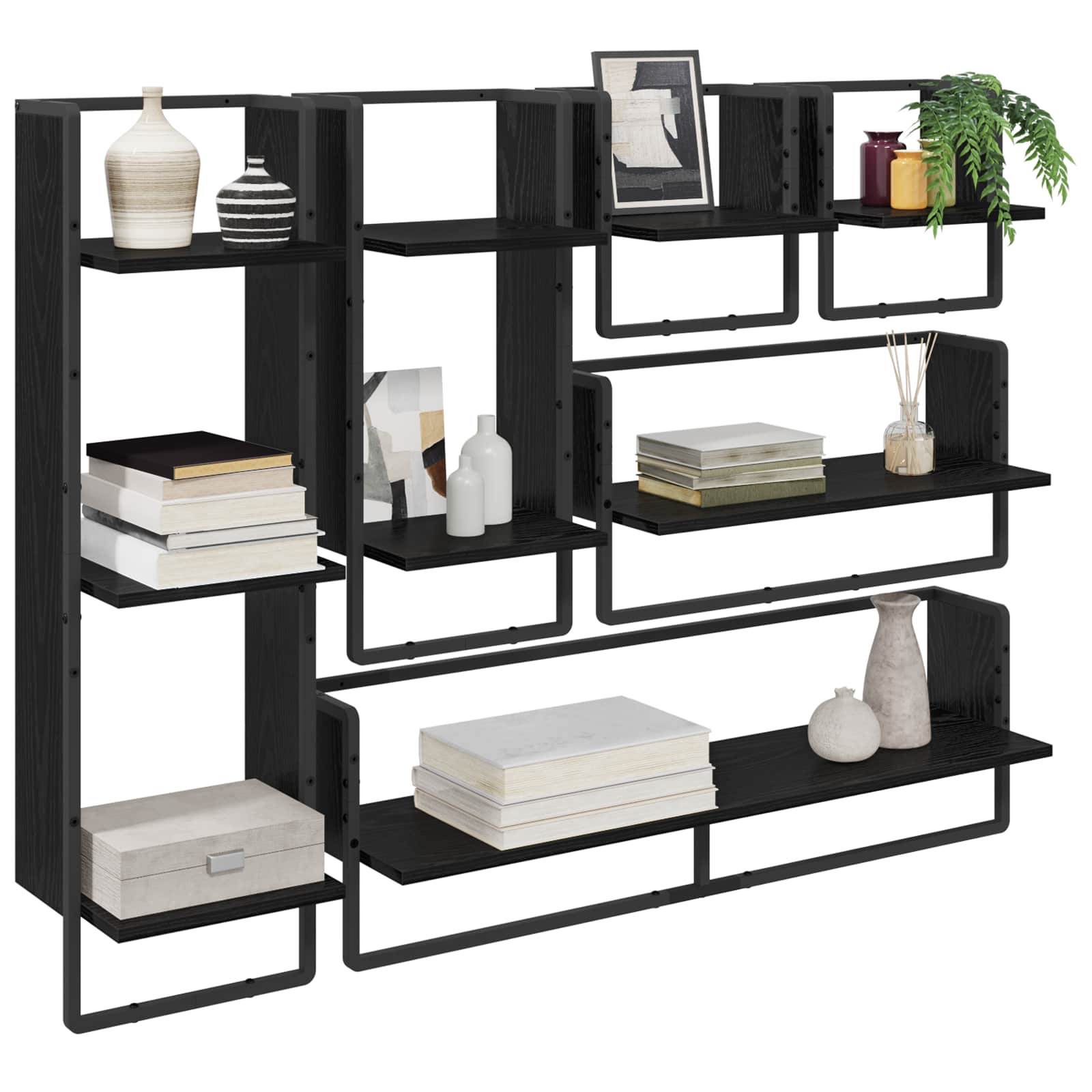 Væghyldesæt 6 pcs Sort eg 100 x 25 x 30 cm Konstrueret træ