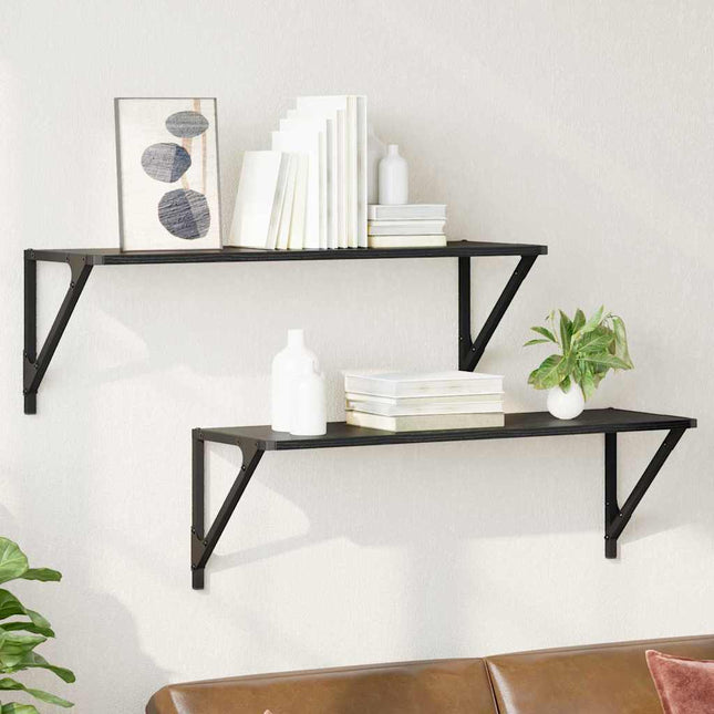 Væghylder 2 stk. Sort eg 80 x 25 x 25,5 cm Konstrueret træ
