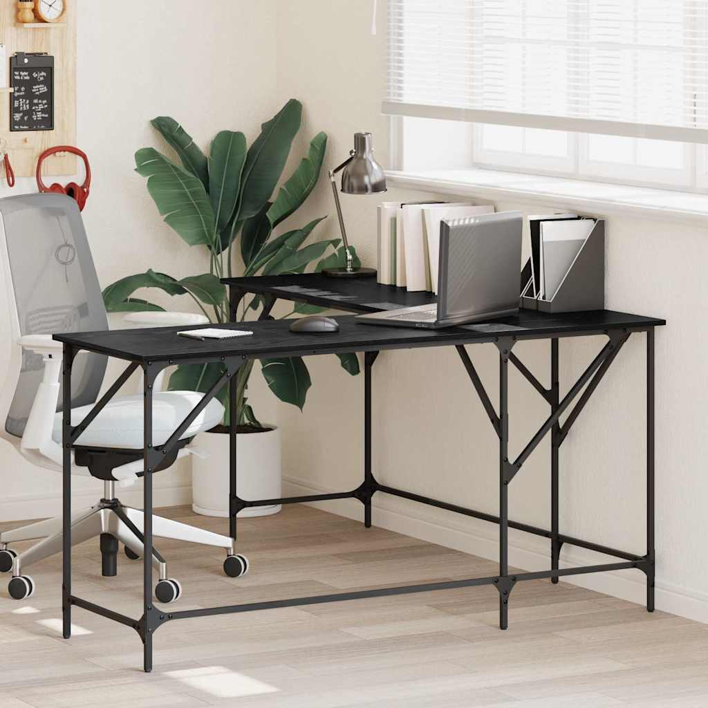 L-formet hjørneskrivebord - sort eg, 149 × 149 × 75 cm, konstrueret træ