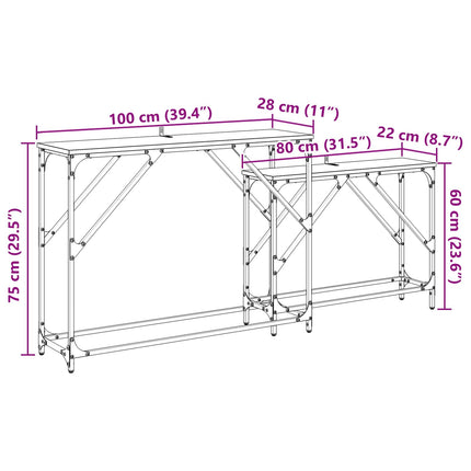 Konsolbord 2 stk. Sort eg 100 x 28 x 75 cm Konstrueret træ