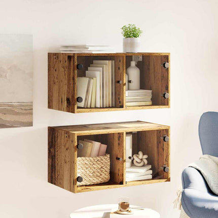 Væggeskabe 2 stk. 68 x 37 x 35 cm Konstrueret træ Gammelt træ