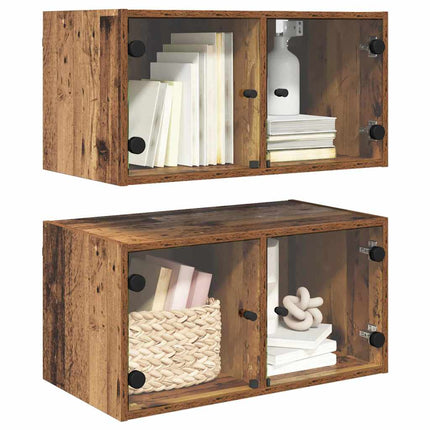Væggeskabe 2 stk. 68 x 37 x 35 cm Konstrueret træ Gammelt træ