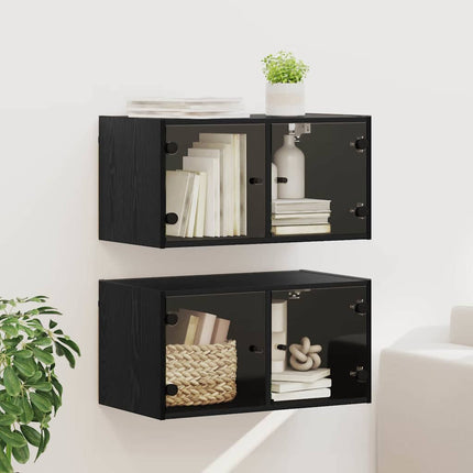 Væggeskabe 2 stk. 68 x 37 x 35 cm Konstrueret træ Sort eg