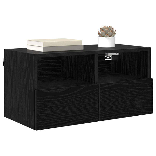 TV Væghylder 2 pcs Sort eg 60 x 30 x 30 cm Konstrueret træ