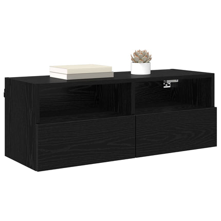 TV vægskab 80 x 30 x 30 cm Sort eg Konstrueret træ