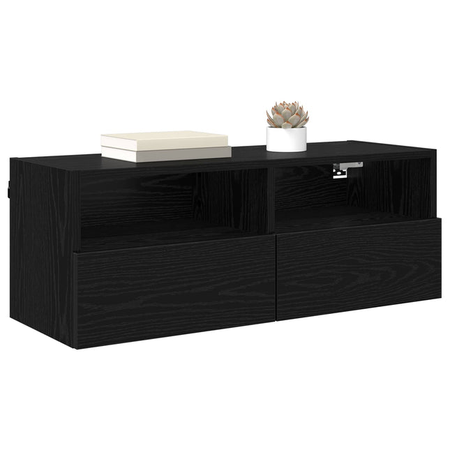 TV Væghylder 2 pcs Sort eg 80 x 30 x 30 cm Konstrueret træ
