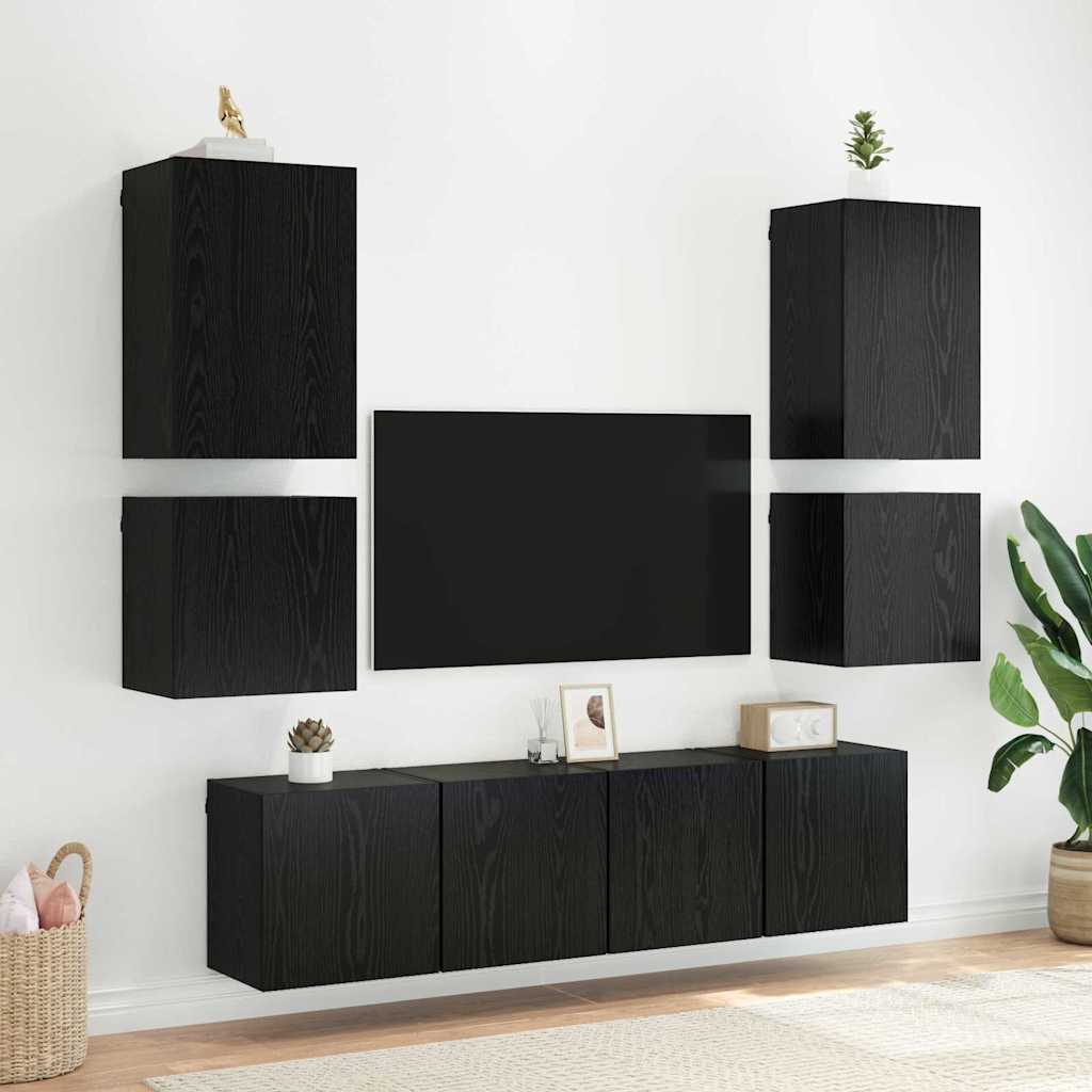 TV Væghylder 2 pcs Sort eg 40,5x30x40cm Konstrueret træ