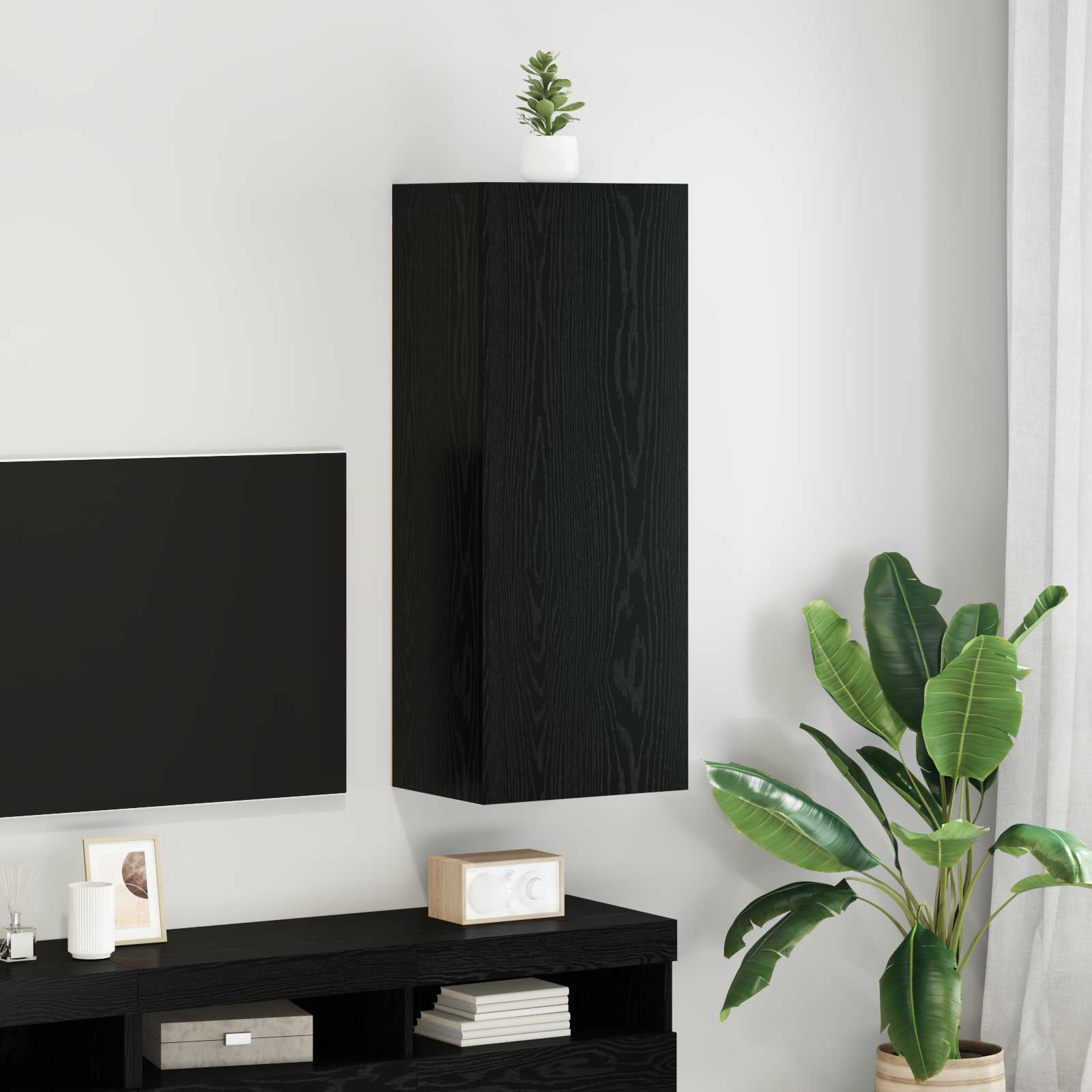 TV vægskab Sort eg 40,5 x 30 x 102 cm Konstrueret træ