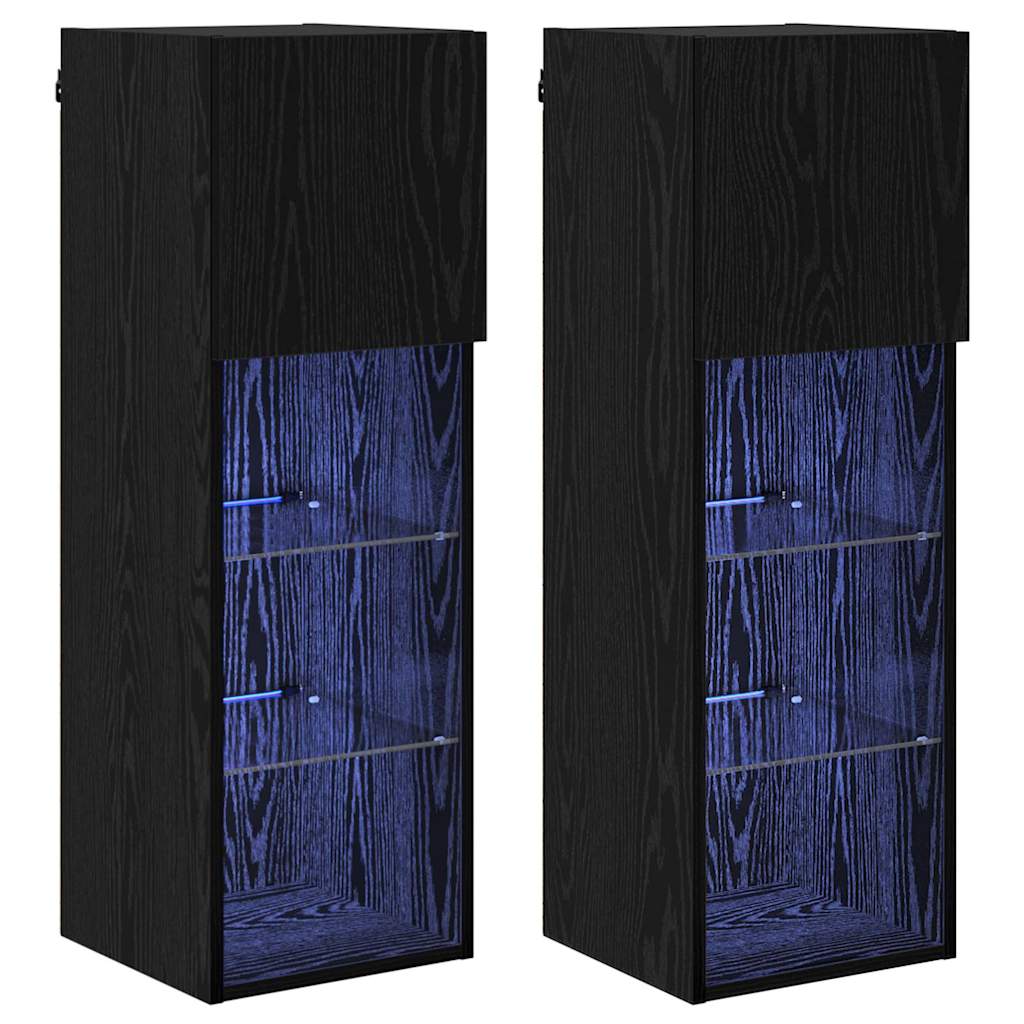 Væghængte TV skabe med LED 2 pcs Sort eg 30,5 x 30 x 90 cm