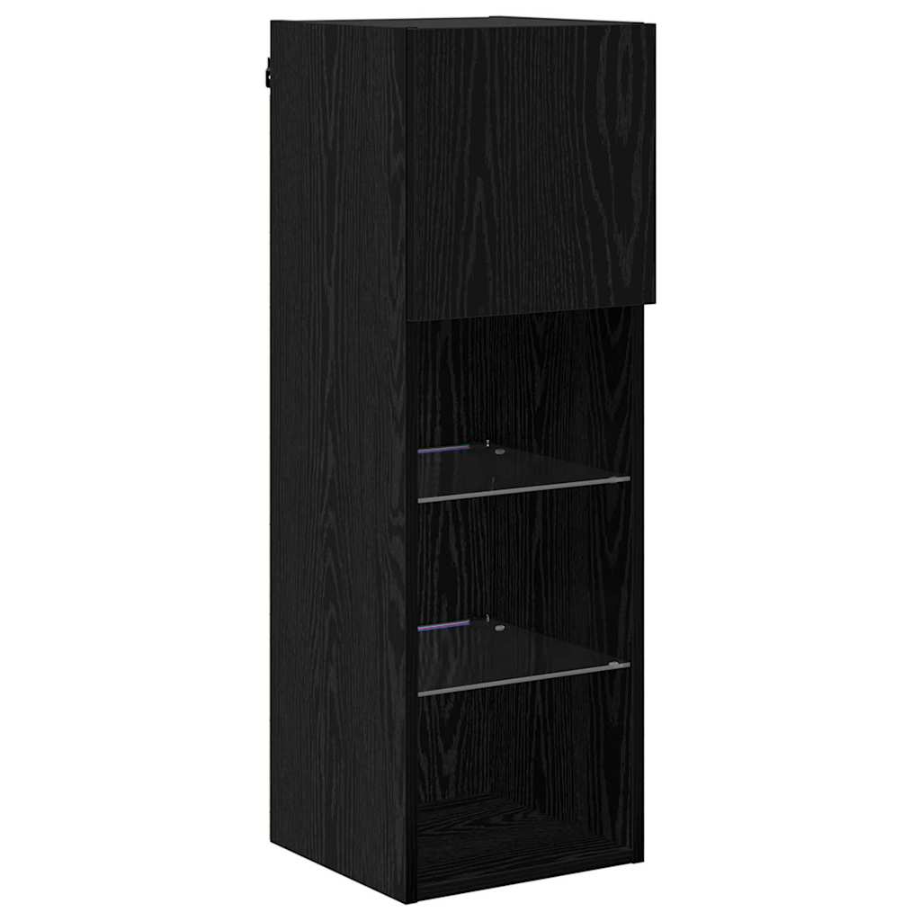 Væghængte TV skabe med LED 2 pcs Sort eg 30,5 x 30 x 90 cm