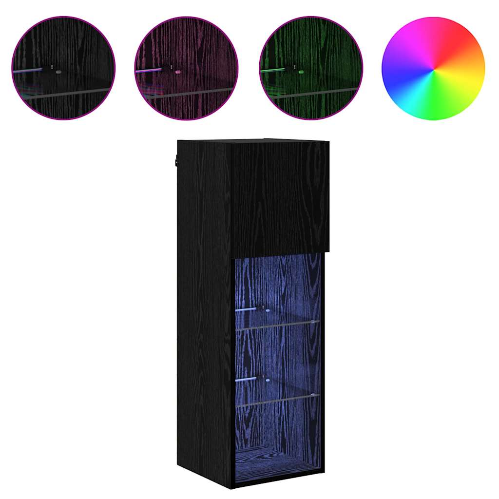 Væghængte TV skabe med LED 2 pcs Sort eg 30,5 x 30 x 90 cm