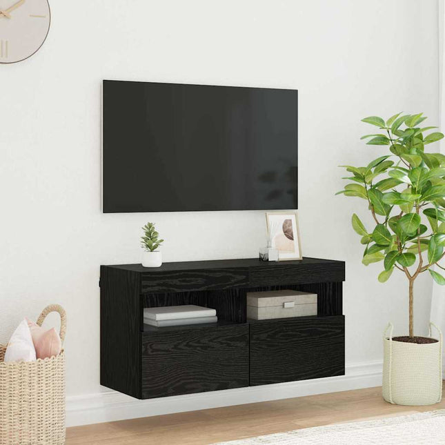 TV vægskab 80 x 30 x 40 cm Sort eg Konstrueret træ