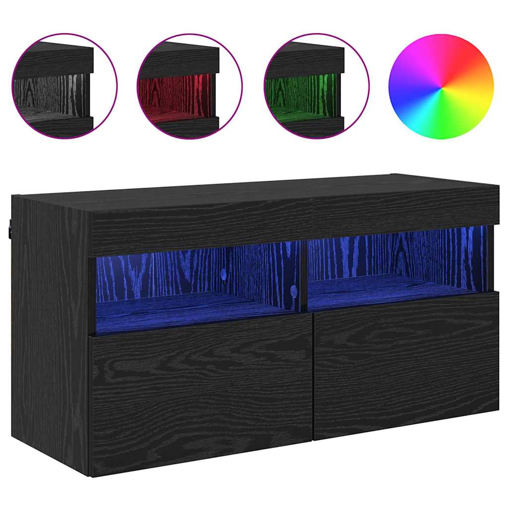 TV vægskab Vægmonteret Sort eg 80 x 30 x 40 cm Konstrueret træ