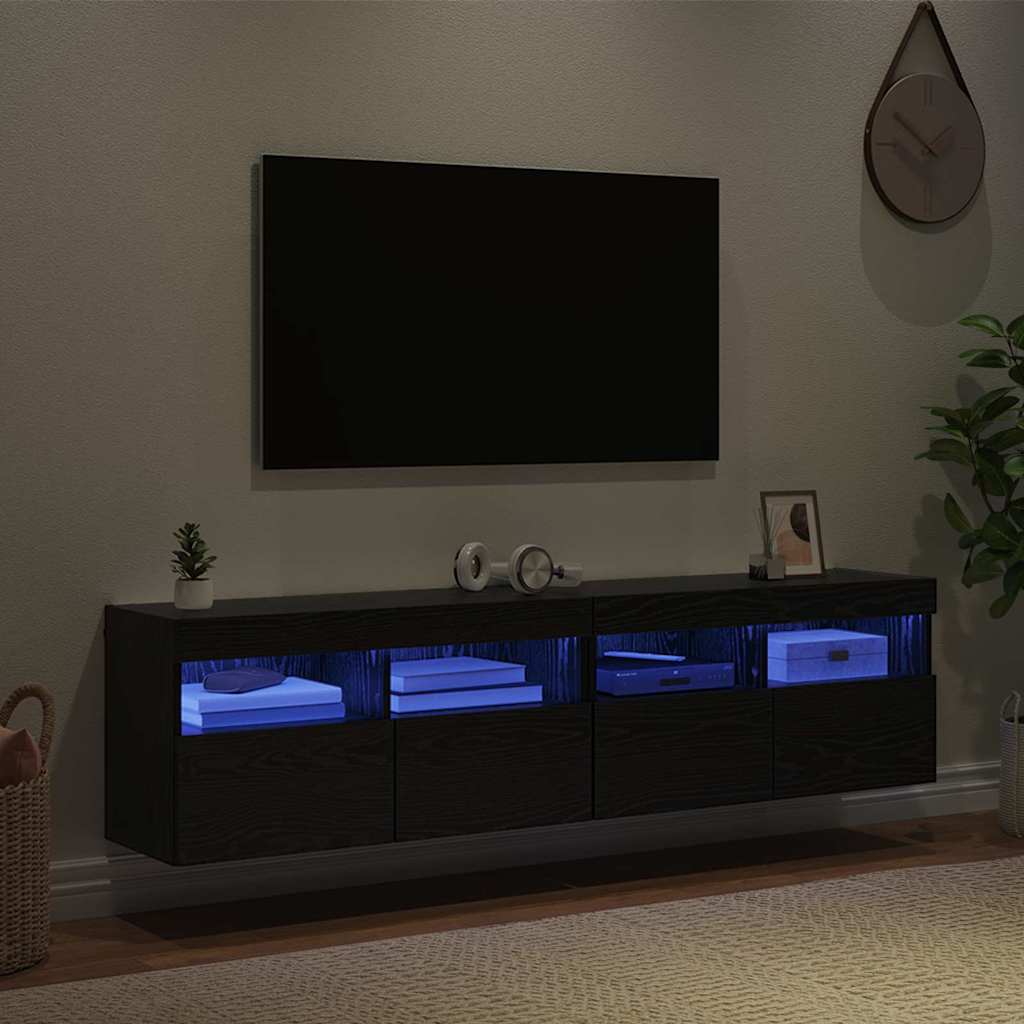 TV Væghylder 2 pcs Sort eg 80 x 30 x 40 cm Konstrueret træ