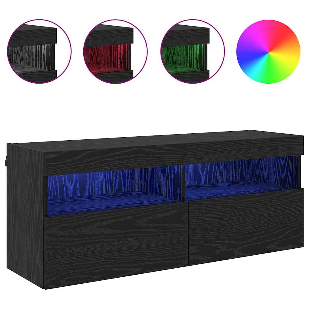 TV vægskab Vægmonteret Sort eg 100 x 30 x 40 cm Konstrueret træ