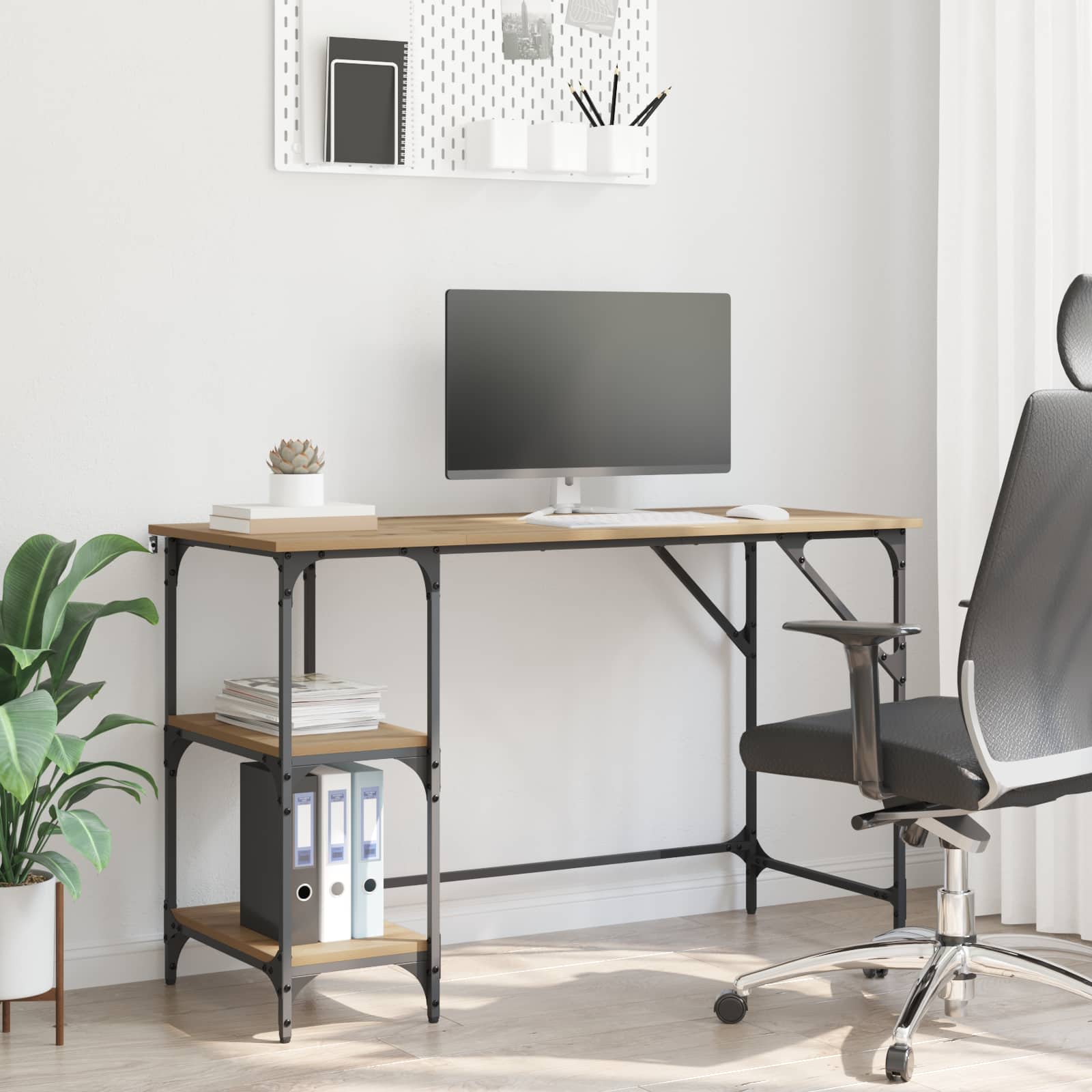 Industrielt skrivebord - Artisan egetræ, 120 × 50 × 75 cm, konstrueret træ med hylder