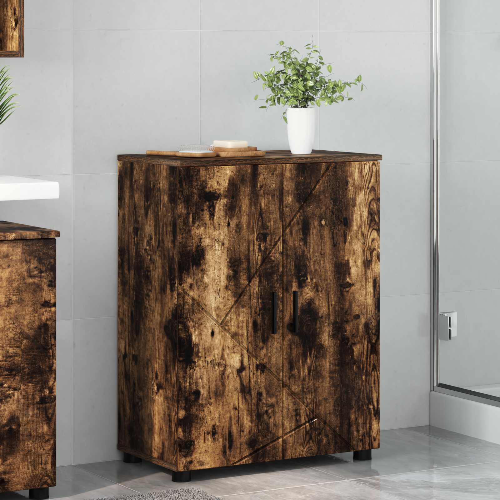 Badeværelsesskab med opbevaring - røget eg 60 × 35 × 80 cm