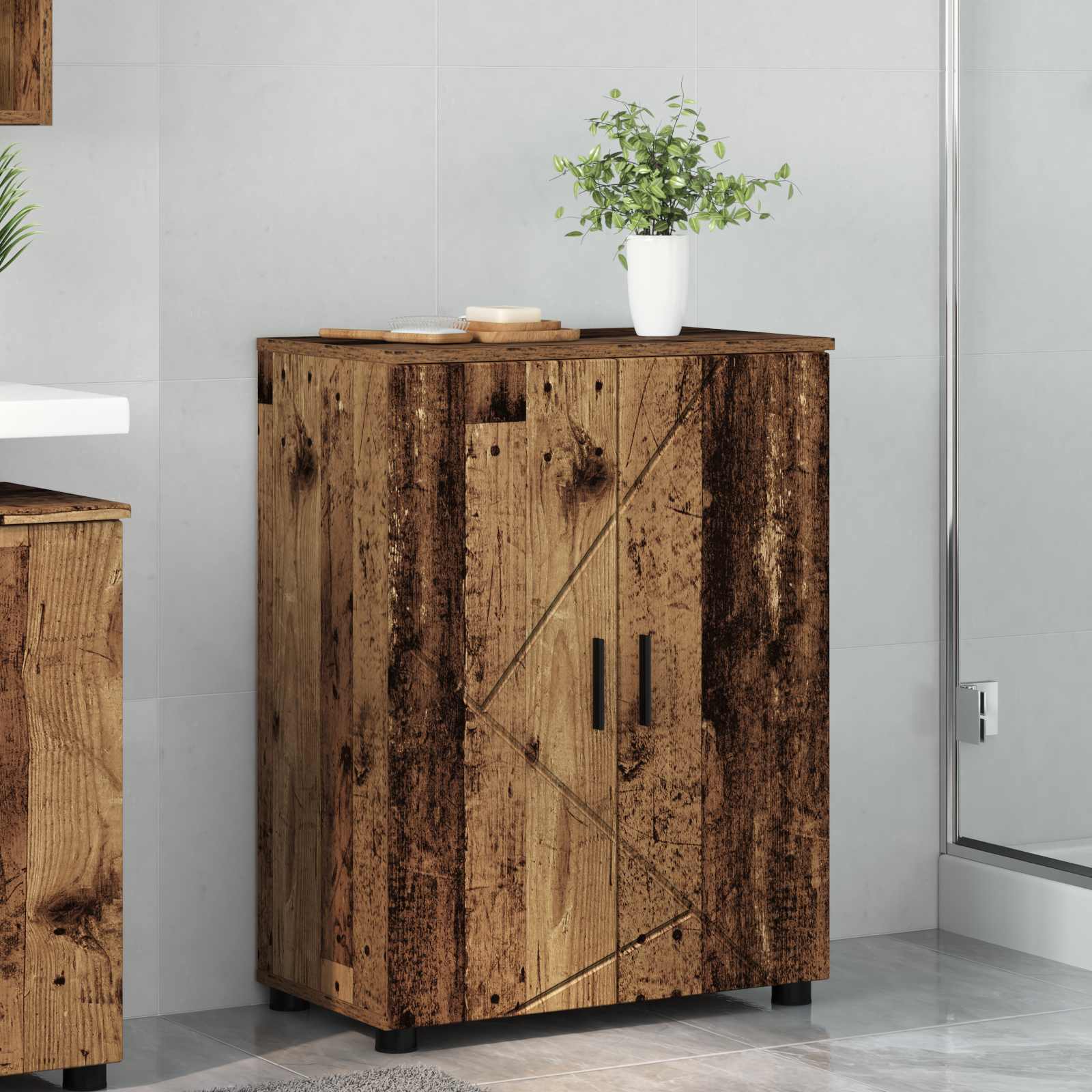 Badeværelsesskab med opbevaring - gammelt træ, 60 × 35 × 80 cm