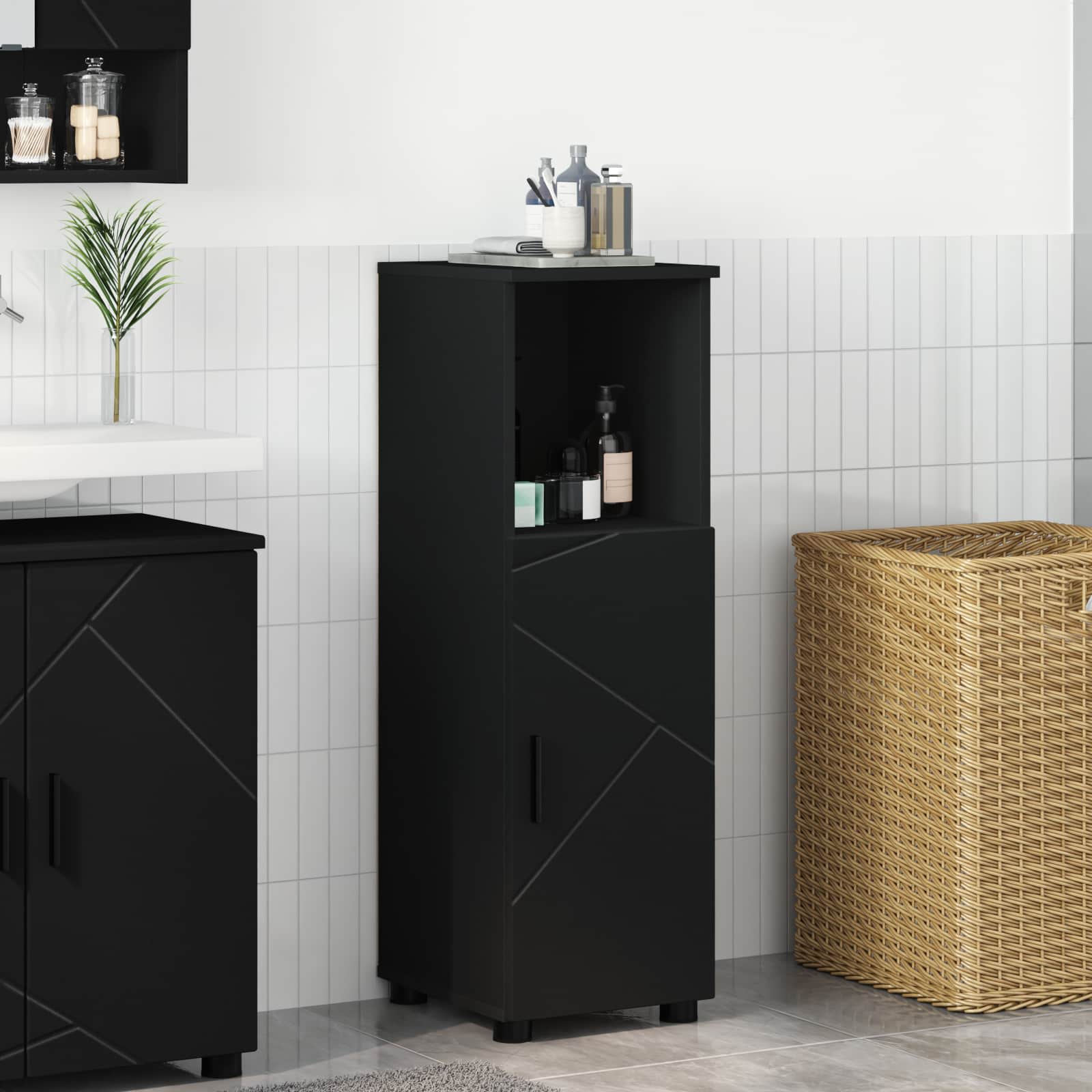 vidaXL Badeværelsesskab Sort 30 x 35 x 95 cm Konstrueret træ, Metal