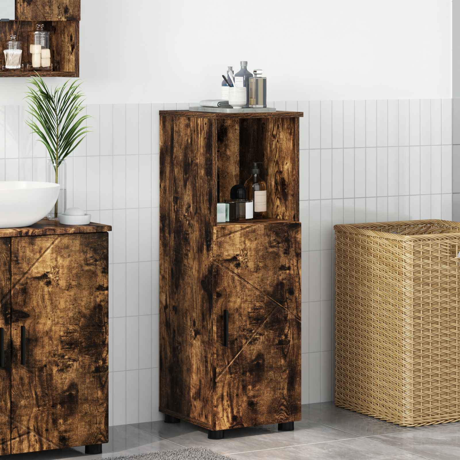 Badeværelsesskab med opbevaring Røget eg 30 x 35 x 95 cm billede